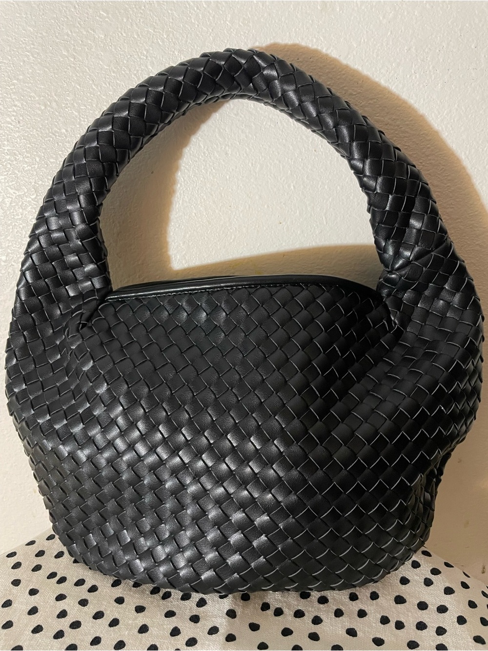 Black Woven Shoulder Bag with Padded Handle
